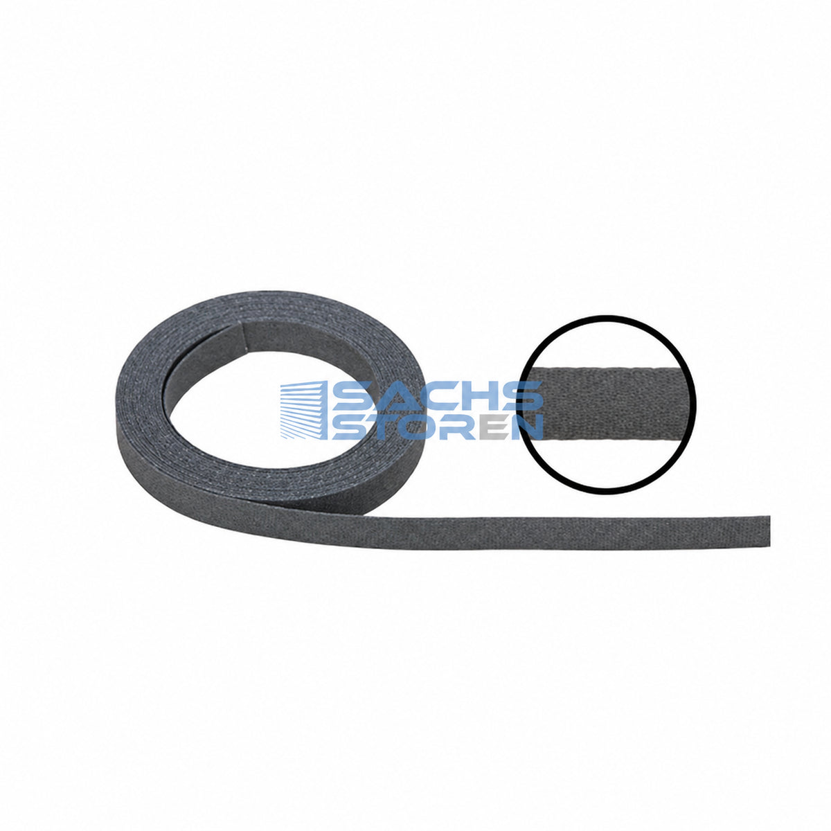 Graues Texband 6 mm auf 10-Meter-Rolle mit Detailansicht der Bandstruktur